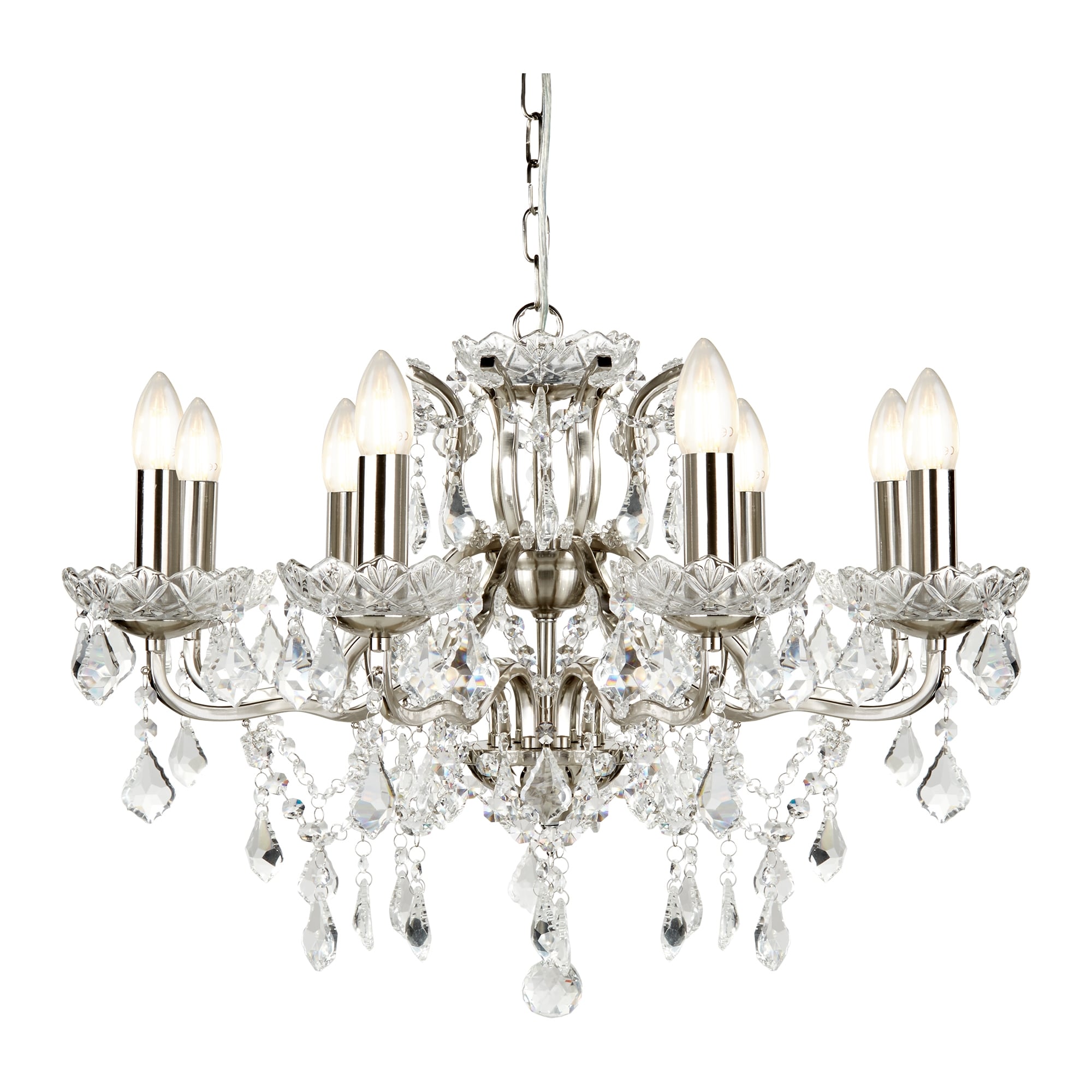 Paris Classic 8 Light Ceiling Chandelier In Satin Silver With Crystal Glass 8738-8SS