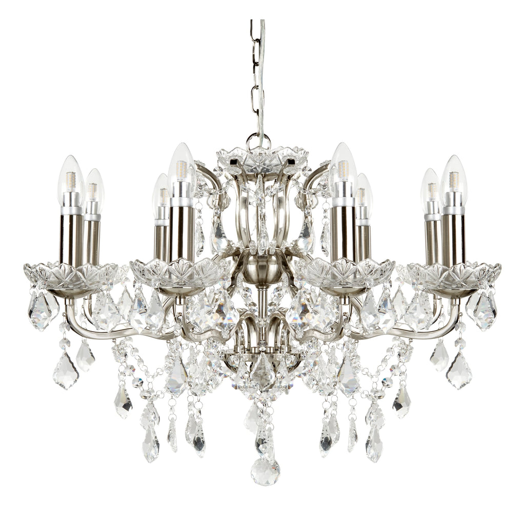 Paris Classic 8 Light Ceiling Chandelier In Satin Silver With Crystal Glass 8738-8SS