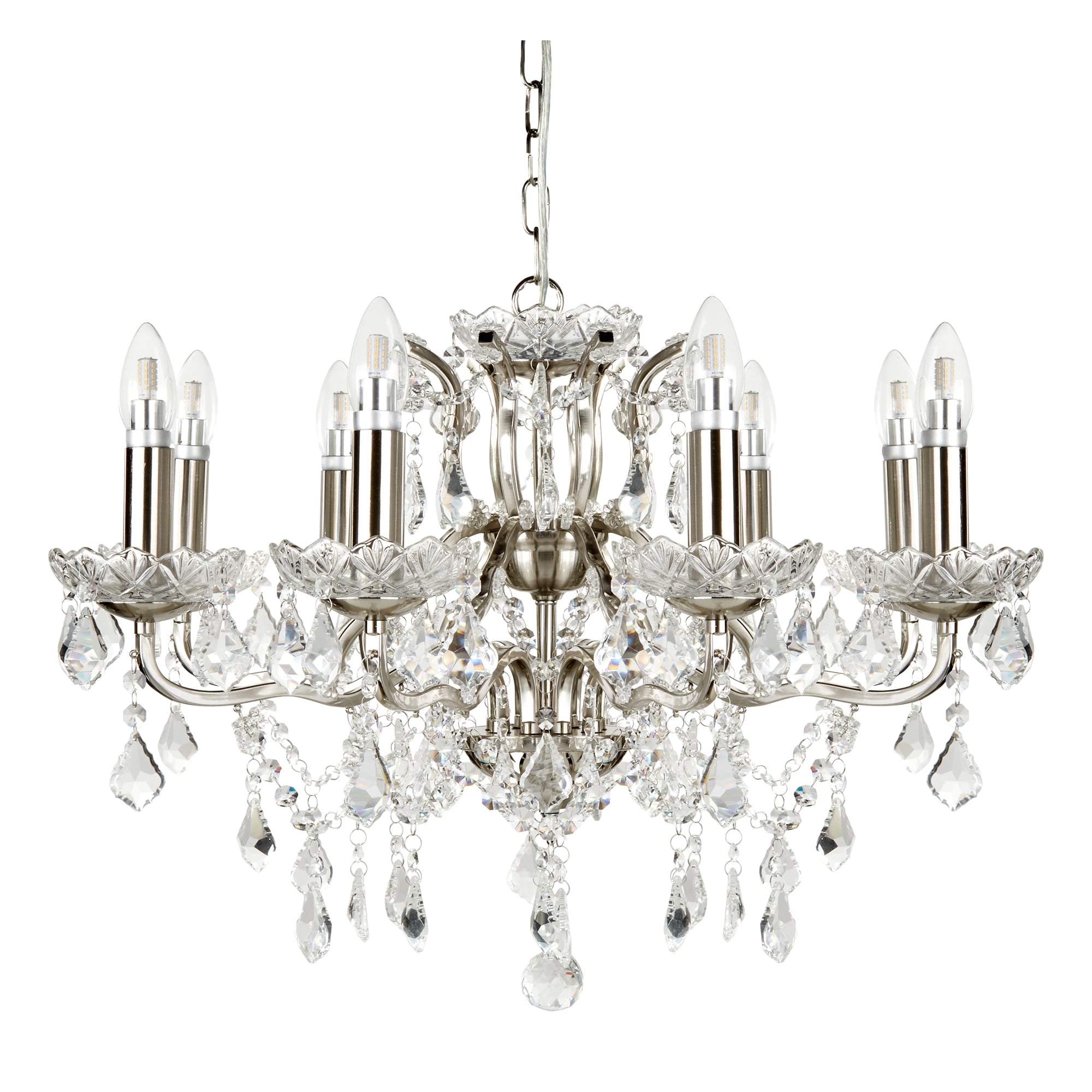 Paris Classic 8 Light Ceiling Chandelier In Satin Silver With Crystal Glass 8738-8SS