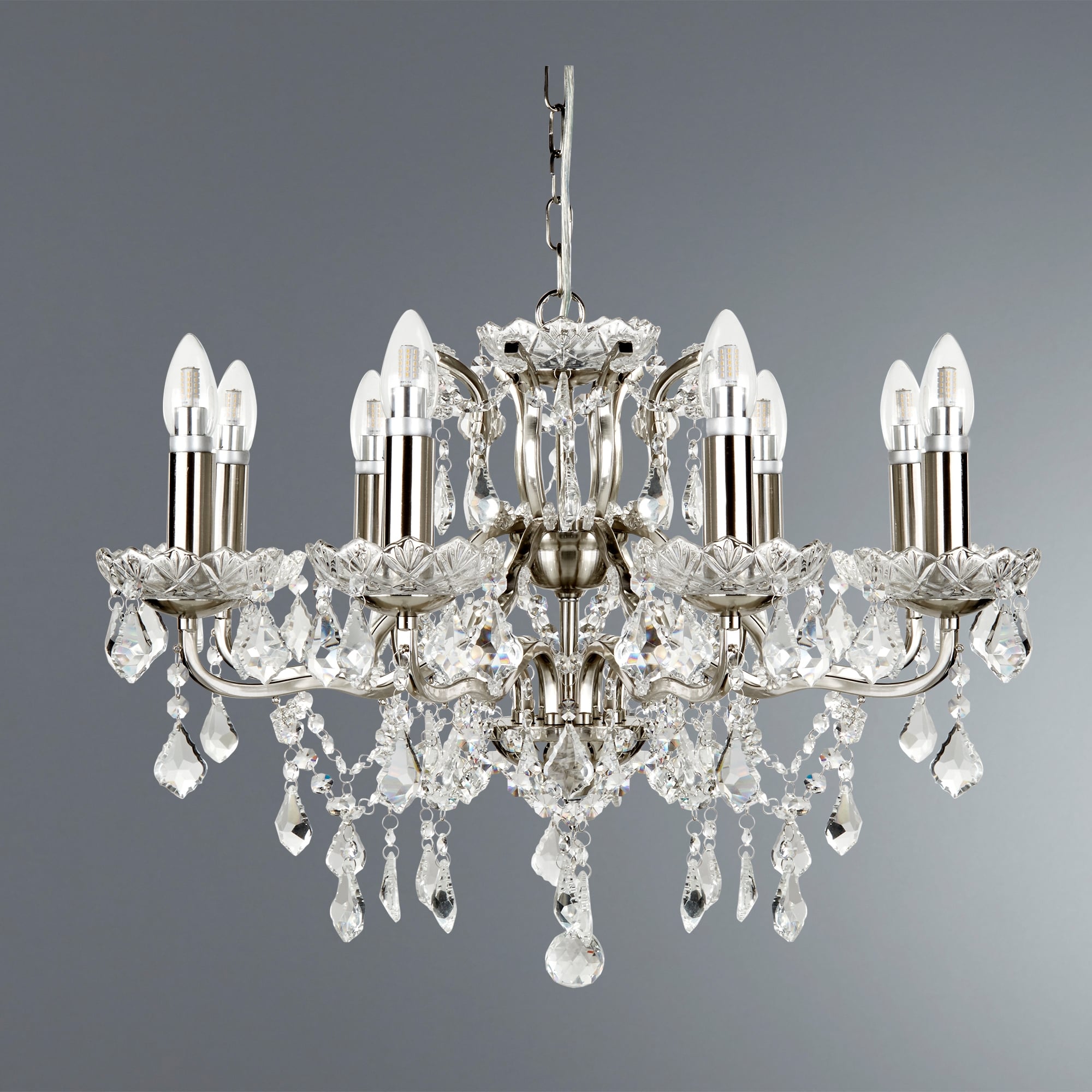 Paris Classic 8 Light Ceiling Chandelier In Satin Silver With Crystal Glass 8738-8SS