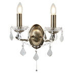 Paris Classic 2 Light Wall Light In Antique Brass With Crystal Glass 8732-2AB