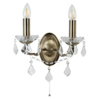 Paris Classic 2 Light Wall Light In Antique Brass With Crystal Glass 8732-2AB
