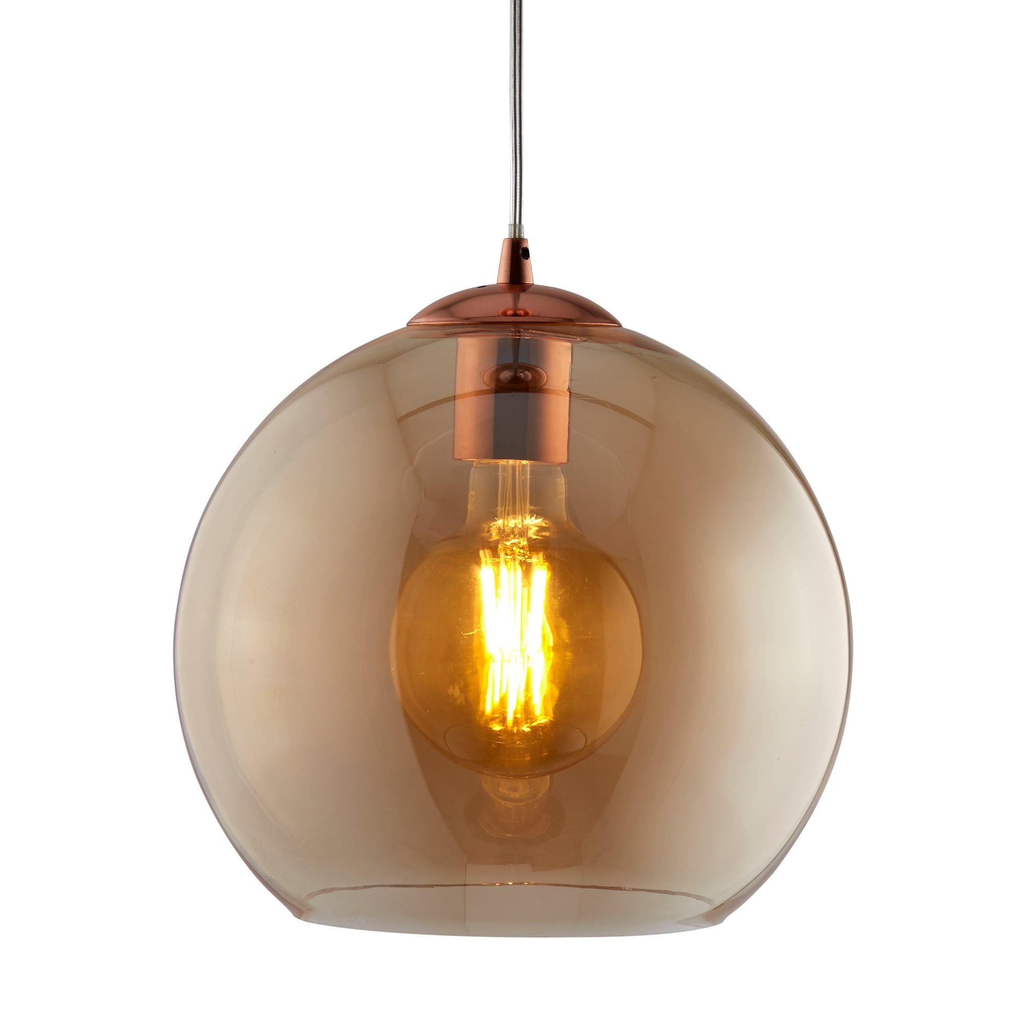 Balls Single Medium Ceiling Pendant Light With Amber Glass Shade 1632AM