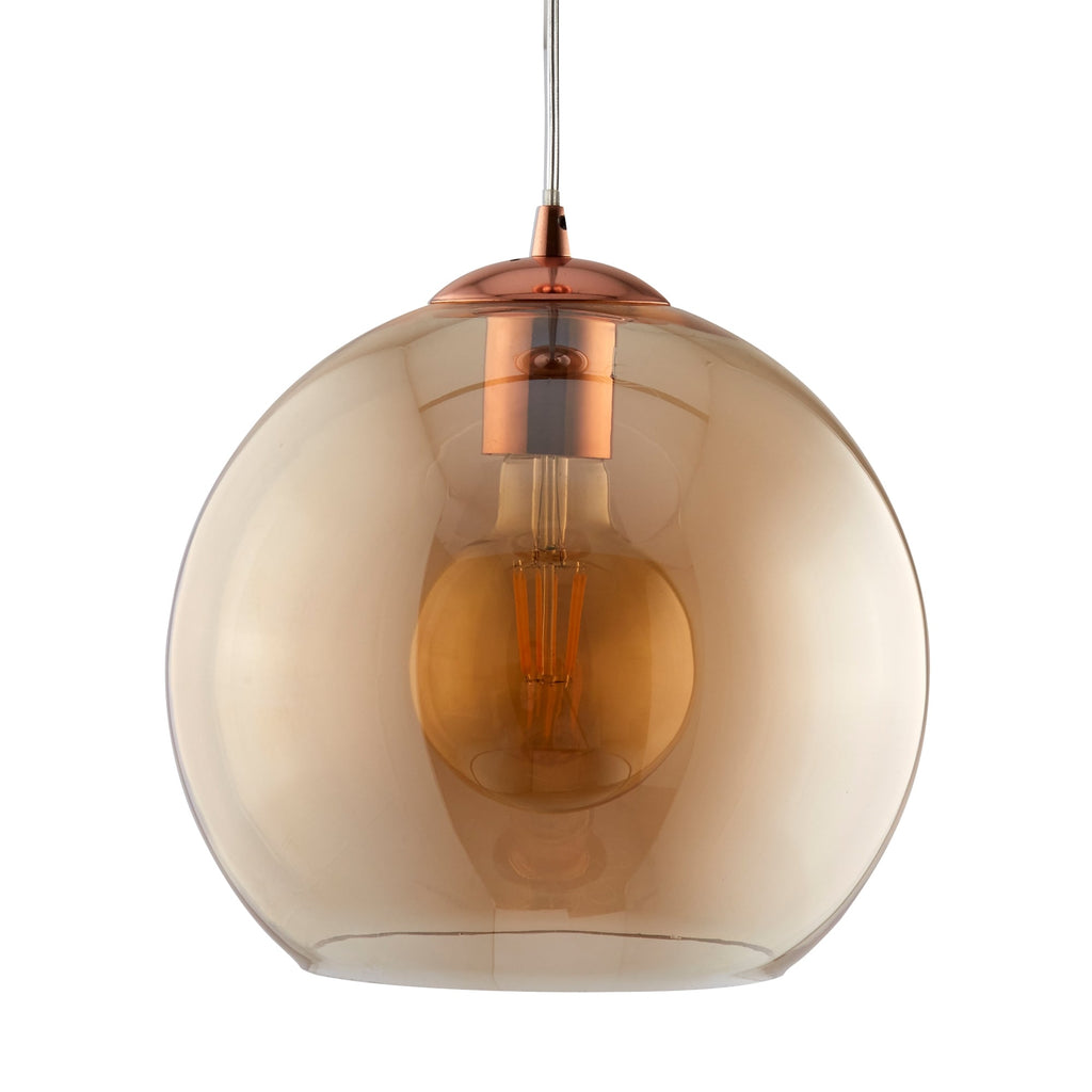 Balls Single Medium Ceiling Pendant Light With Amber Glass Shade 1632AM