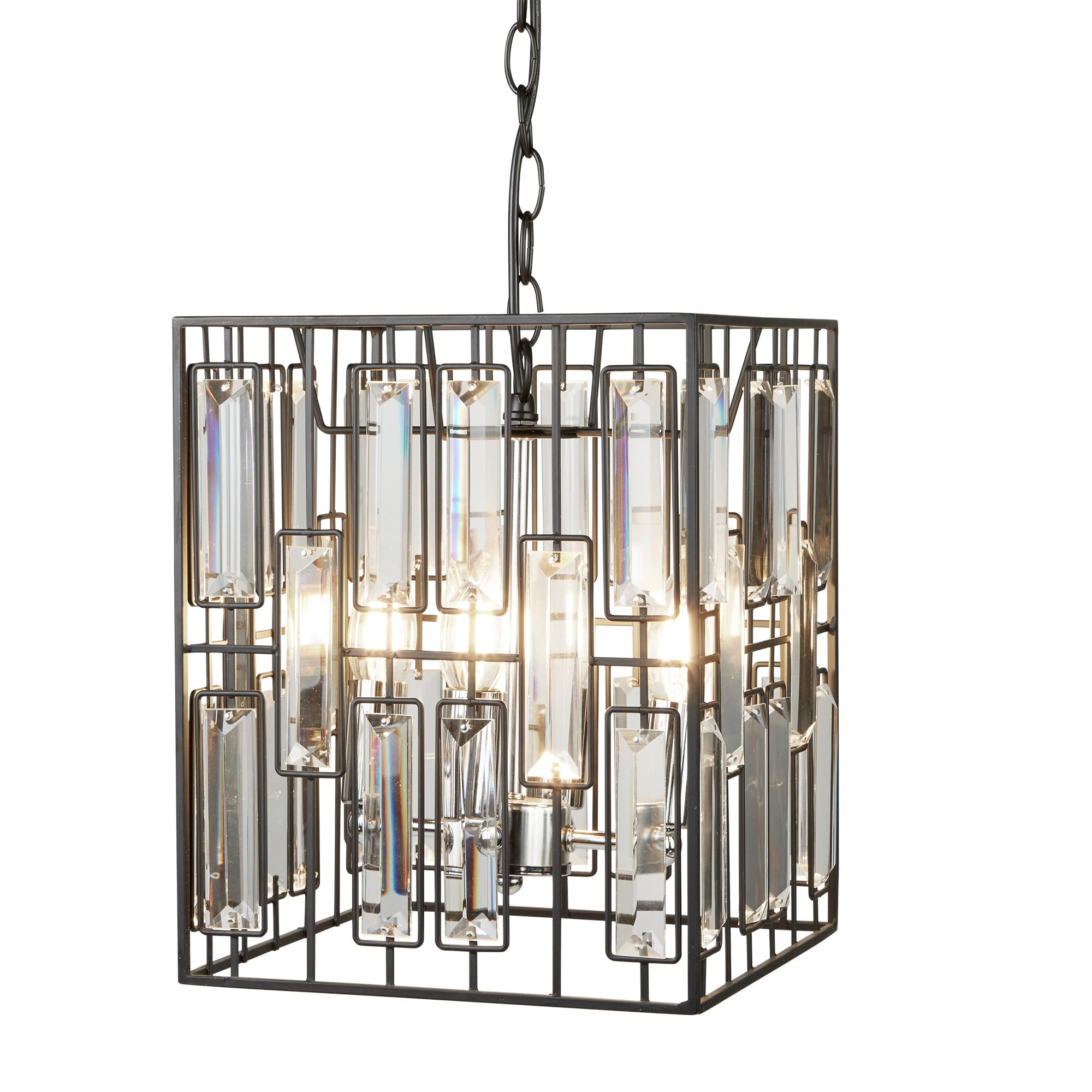 Elegant Bevelled Glass Ceiling Pendant Light In Matt Black Finish