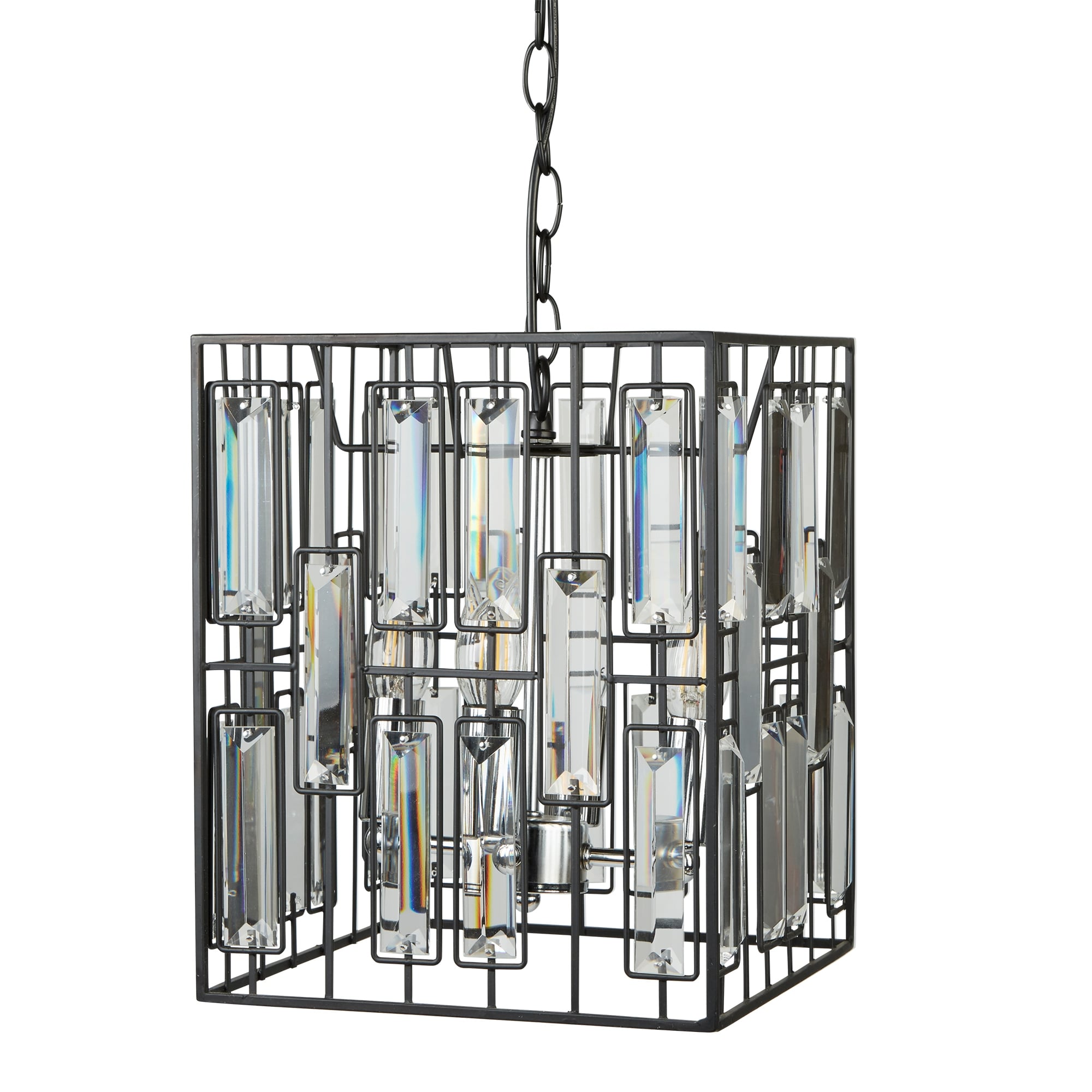 Elegant Bevelled Glass Ceiling Pendant Light In Matt Black Finish
