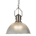 Industrial Single Ceiling Pendant In Satin Silver With Ribbed Glass Shade 4701SS