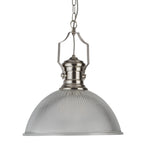 Industrial Single Ceiling Pendant In Satin Silver With Ribbed Glass Shade 4701SS