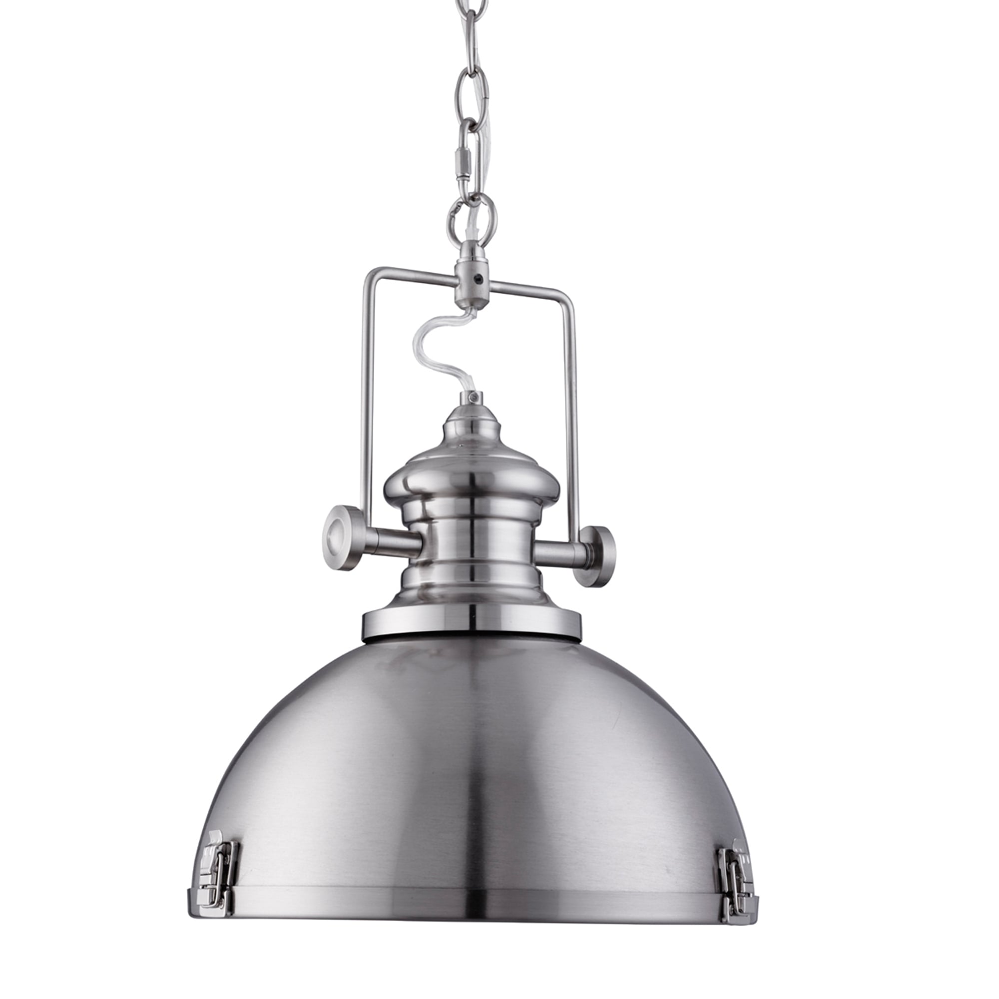 Industrial Single Ceiling Pendant Light In Satin Silver Finish 2297SS