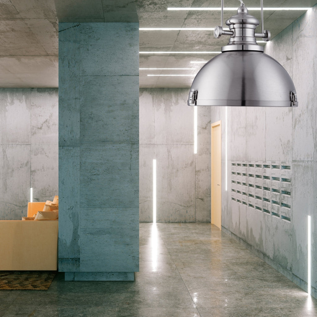 Industrial Single Ceiling Pendant Light In Satin Silver Finish 2297SS