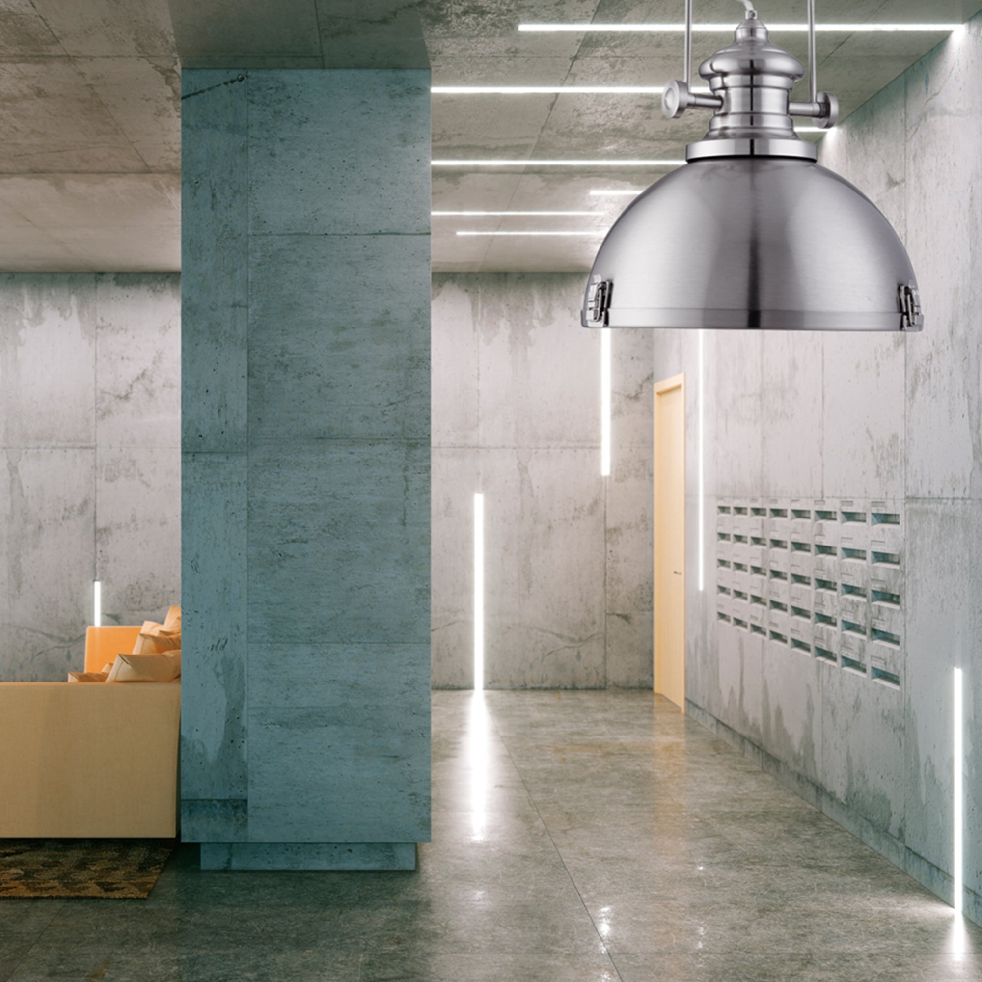 Industrial Single Ceiling Pendant Light In Satin Silver Finish 2297SS
