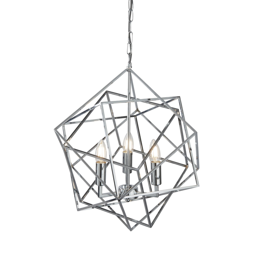 Cube Geometric Frame 3 Light Ceiling Pendant In Chrome Finish 7863-3CC