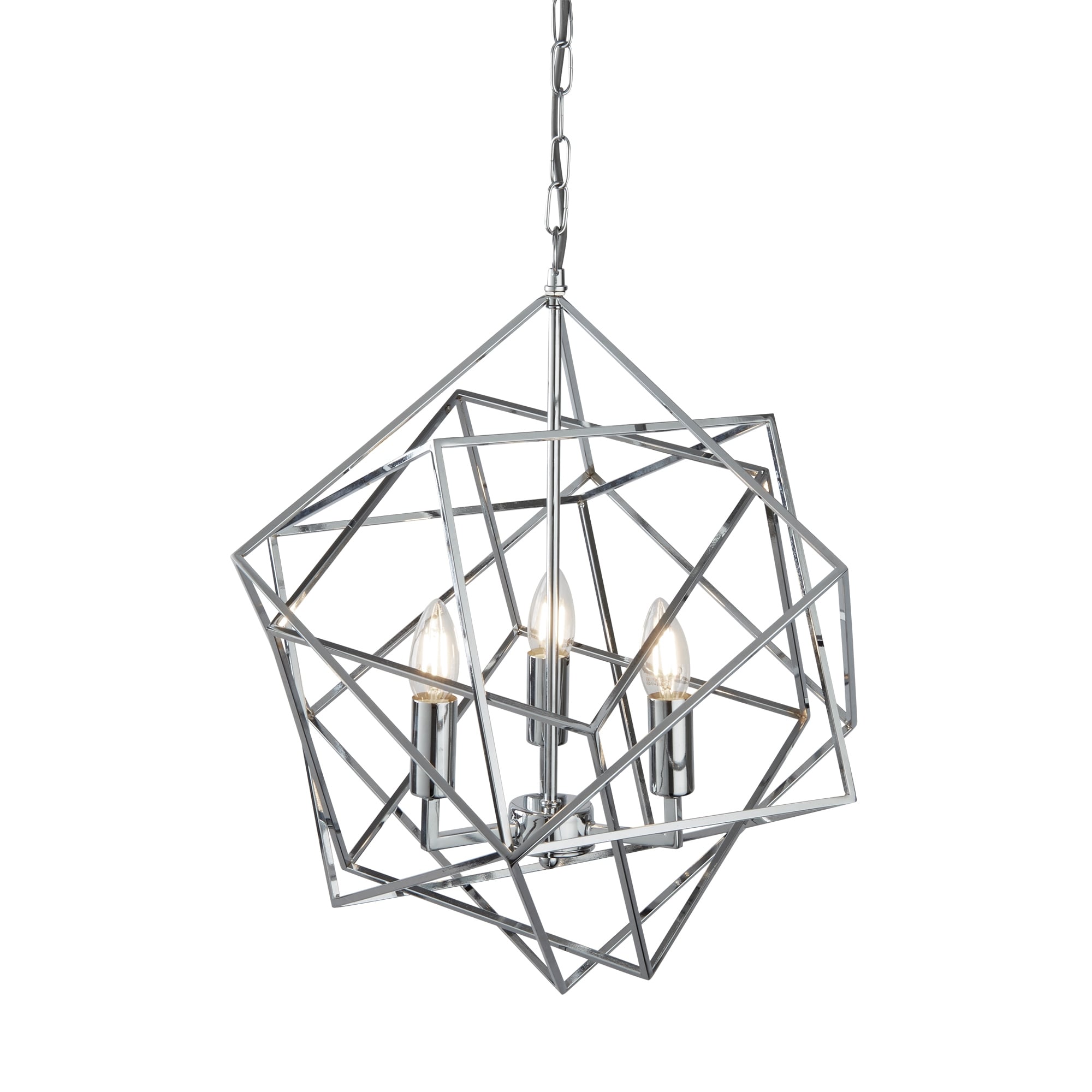 Cube Geometric Frame 3 Light Ceiling Pendant In Chrome Finish 7863-3CC