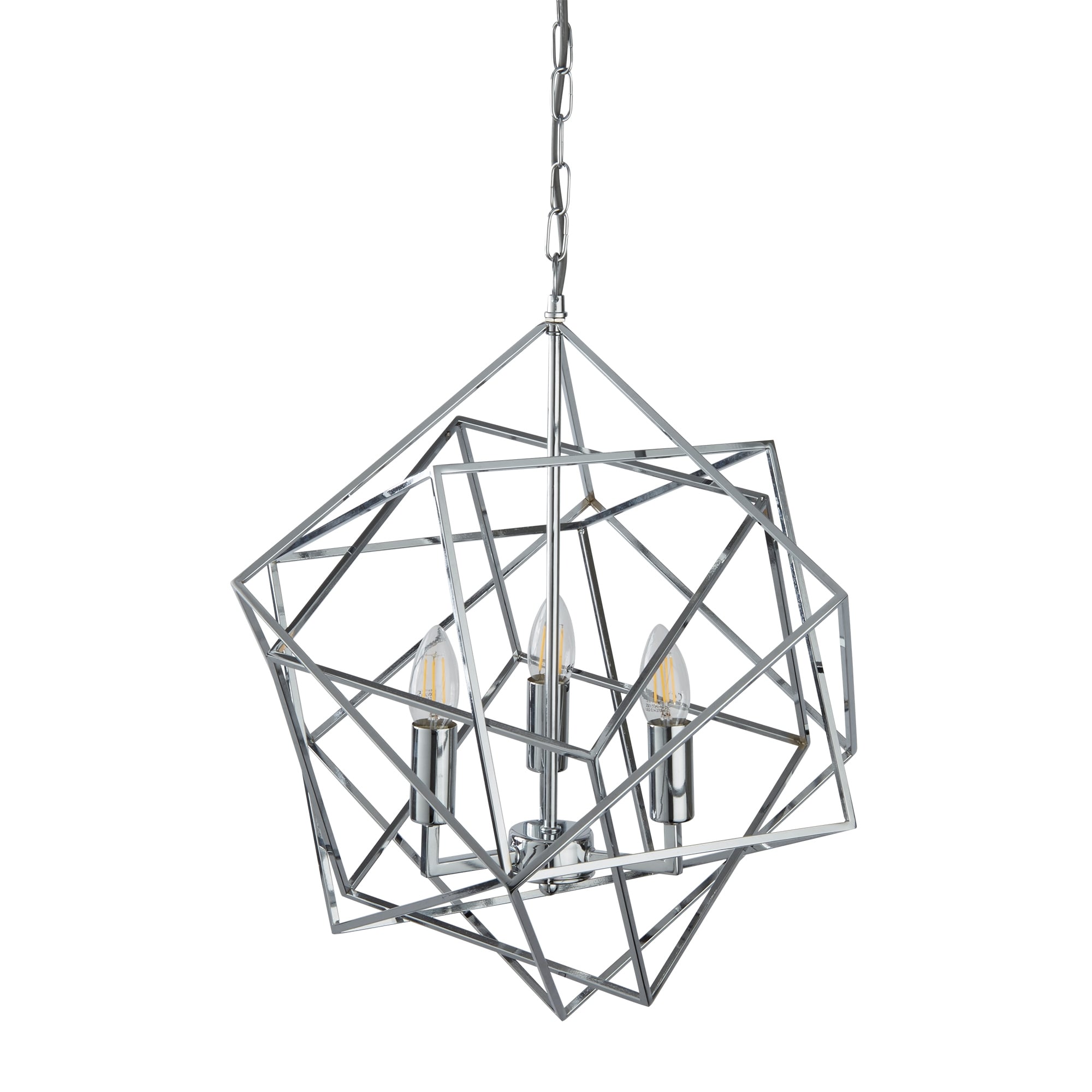 Cube Geometric Frame 3 Light Ceiling Pendant In Chrome Finish 7863-3CC