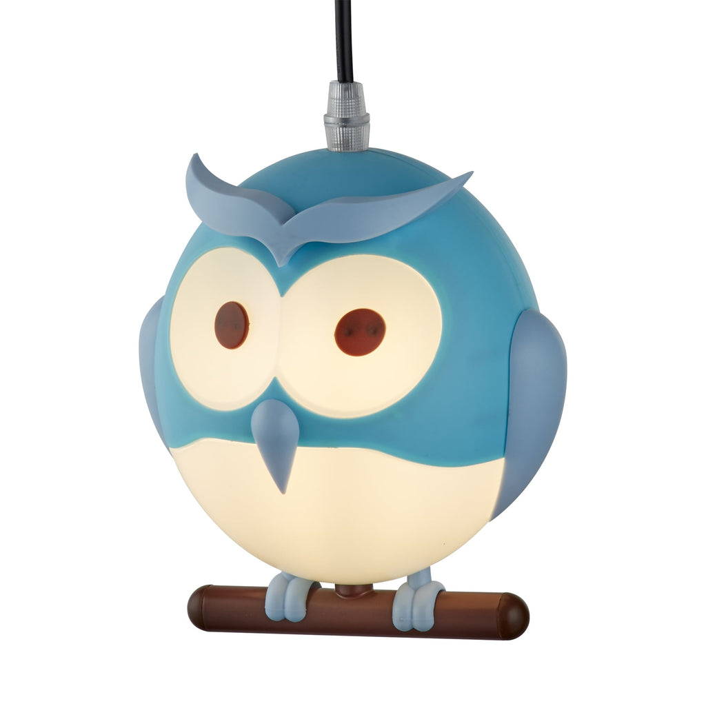 Novelty Owl Children's Ceiling Pendant Light In Blue Finish 0113BL