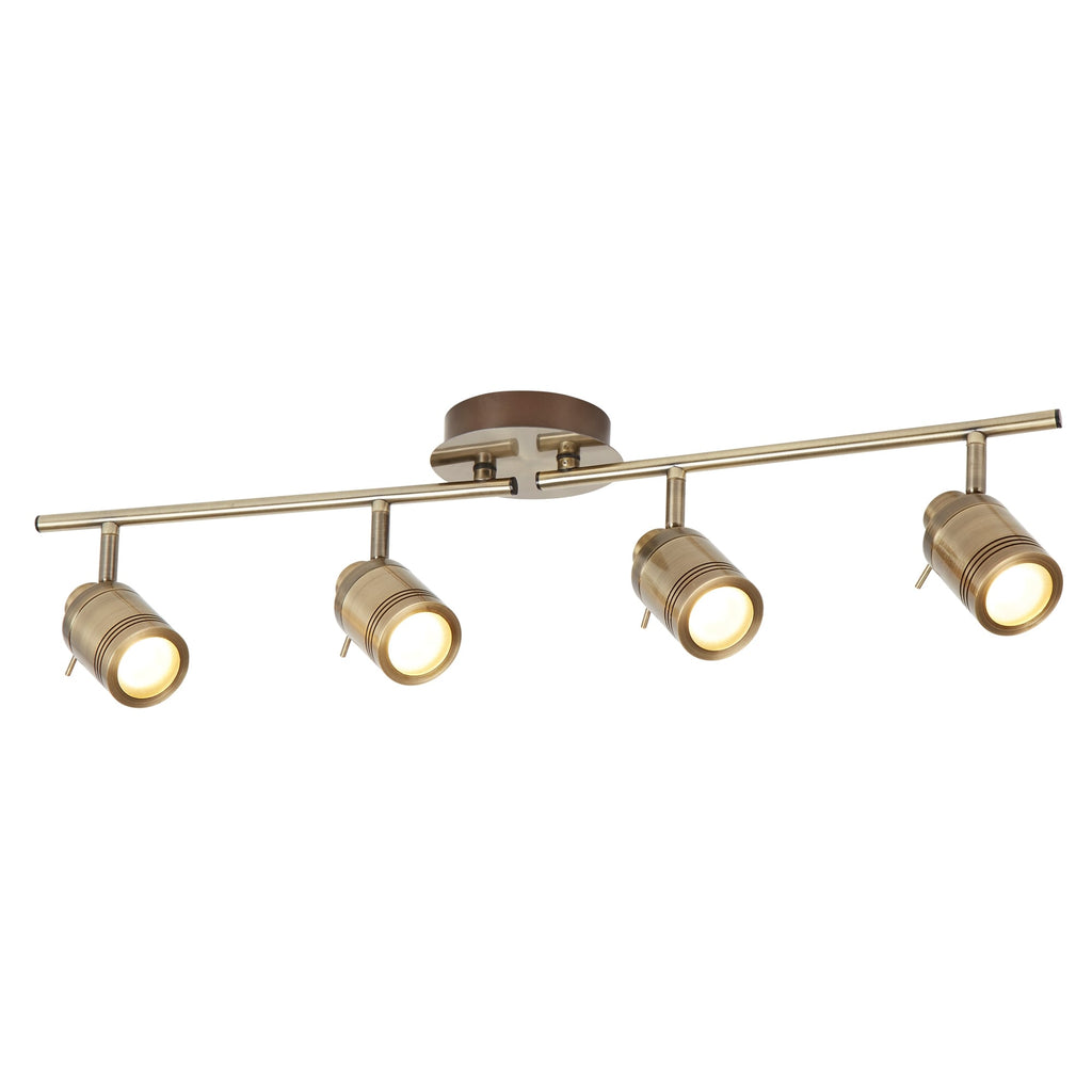 Samson Bathroom 4 Light Ceiling Bar Spotlight In Antique Brass Finish 6604AB