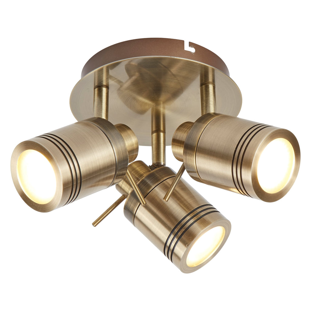 Samson Bathroom Three Light Ceiling Spotlight In Antique Brass Finish 6603AB