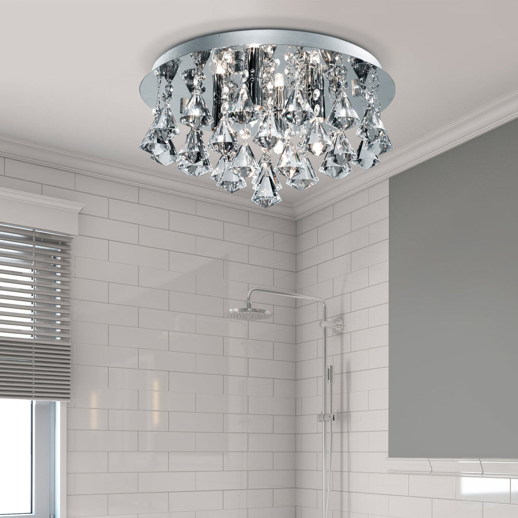 Hanna Bathroom Crystal Glass Ceiling Flush Light In Chrome Finish 2204-4CC