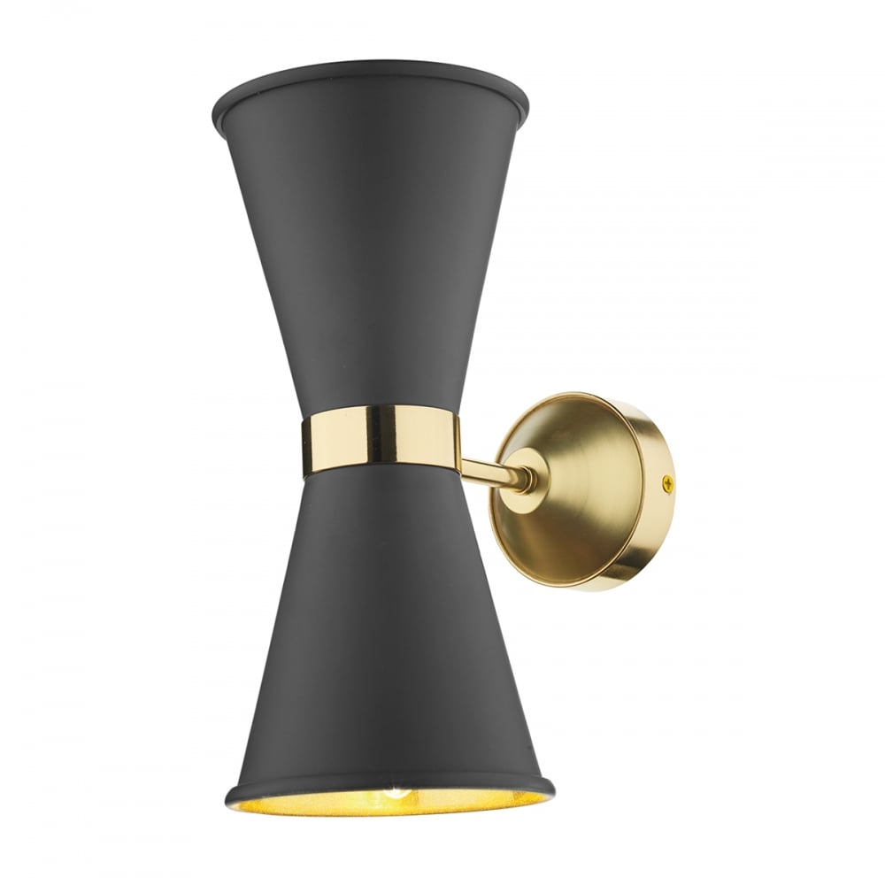 Hyde Modern Twin Wall Light In Smoke Blue And Polished Brass Finish HYD0923