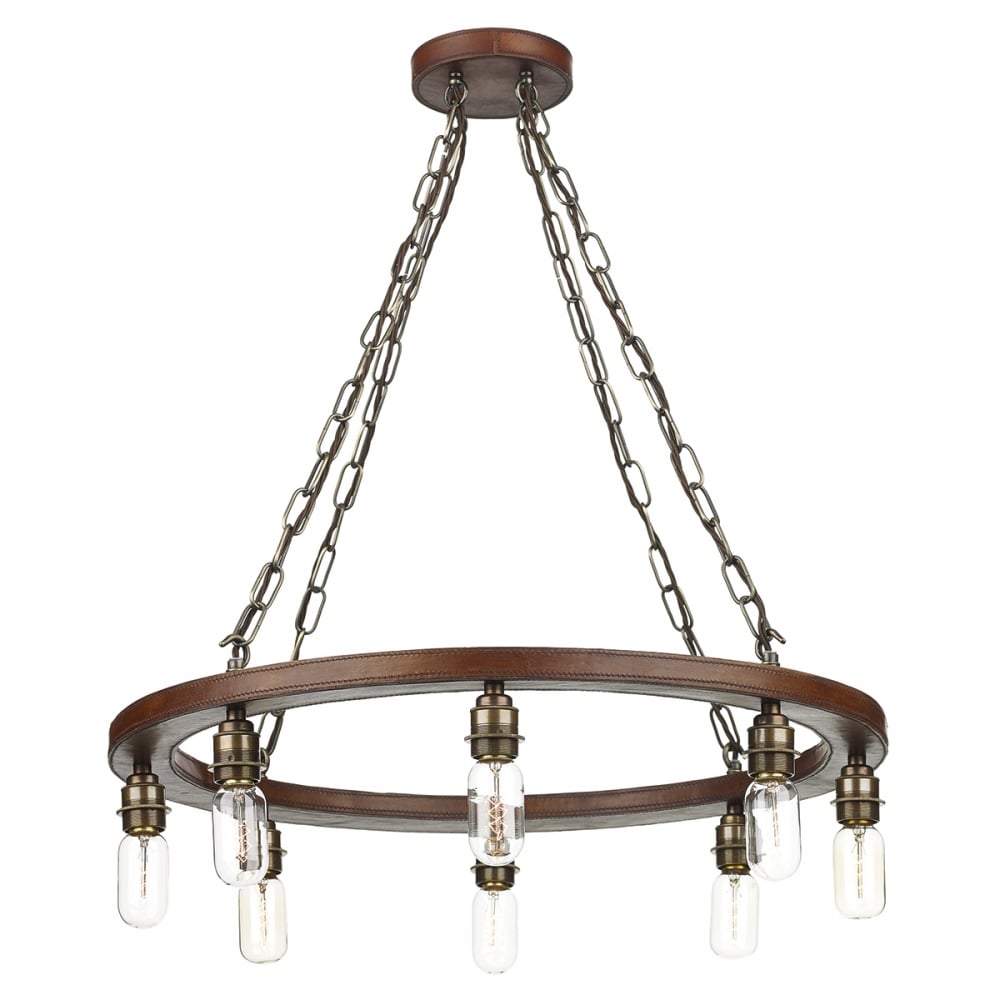 Saddler 8 Light Ceiling Pendant In Brown Leather Effect SAD0883