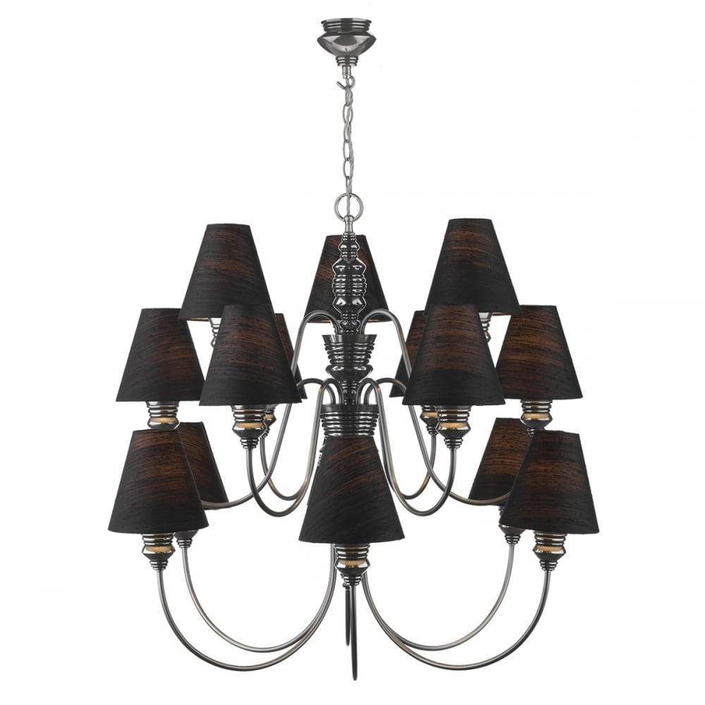 Doreen Classic Ceiling Chandelier In Pewter Finish With Black Shades DOR1599-22-WI