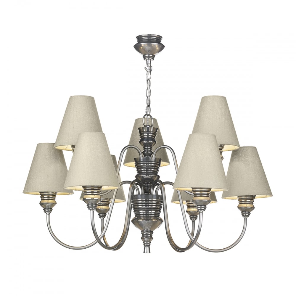 Doreen Classic 9 Light Ceiling Chandelier In Pewter With Grey Shades DOR1399/86
