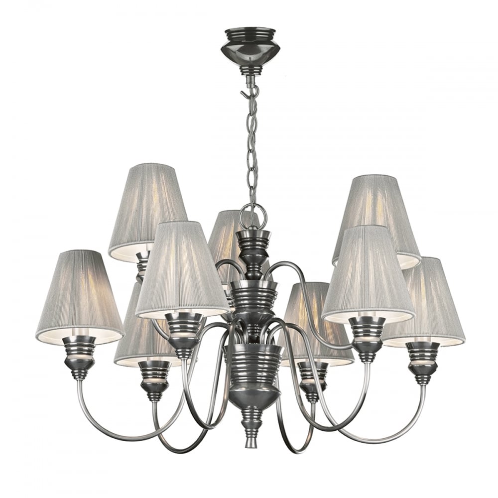Doreen Classic 9 Light Ceiling Pendant Light In Pewter With String Shades DOR1367