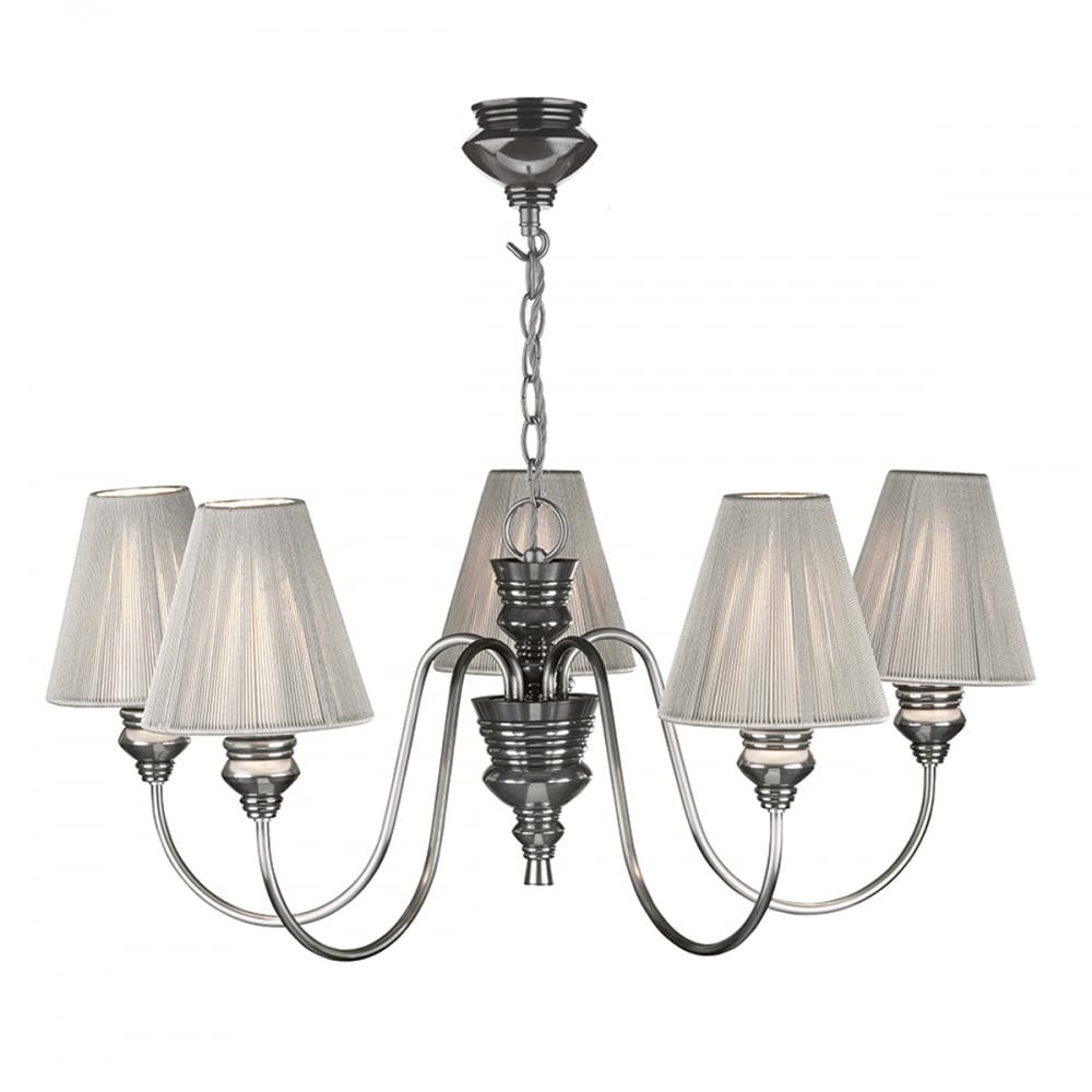 Doreen Classic 5 Light Ceiling Pendant Light In Pewter With String Shades DOR0567