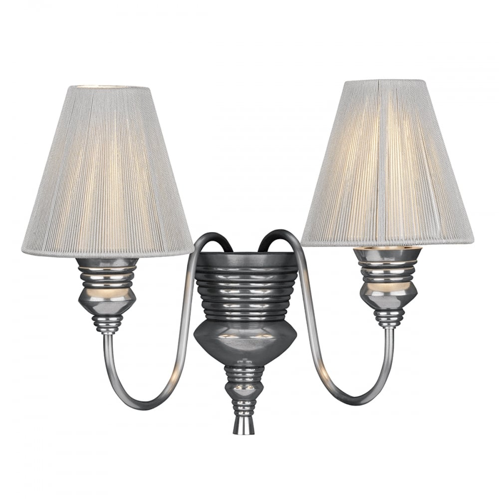 Doreen Classic Twin Wall Light In Pewter With String Shades DOR0967