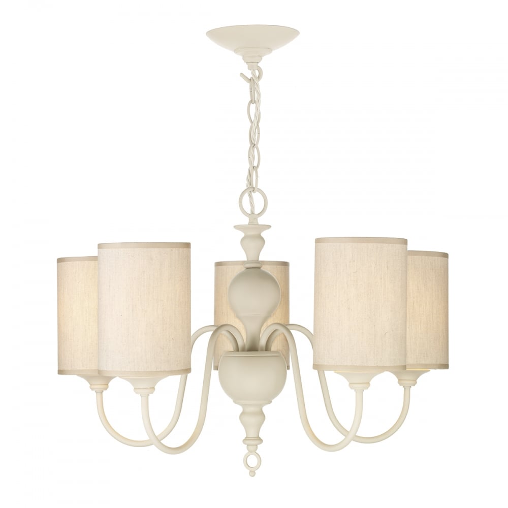 Flemish 5 Light Ceiling Pendant In Cream Finish With Cream Fabric Shades FLE0533