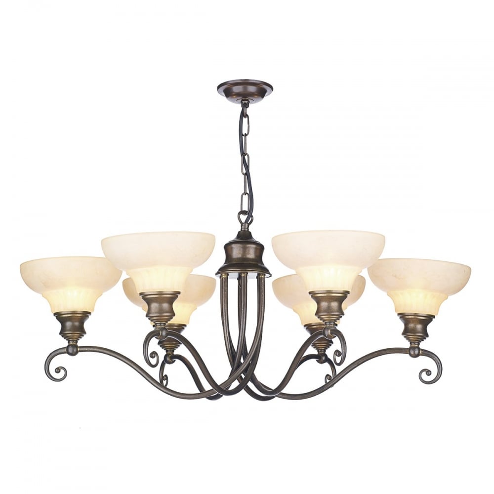 Stratford Classic 6 Light Chandelier In Aged Brass Finish With Glass Shades SFD0658