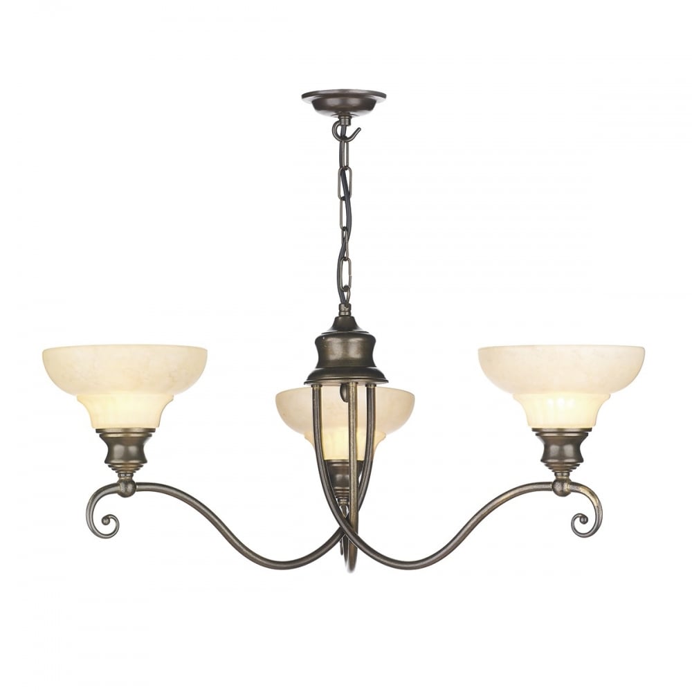 Stratford Classic 3 Light Chandelier In Aged Brass Finish With Glass Shades SFD0358