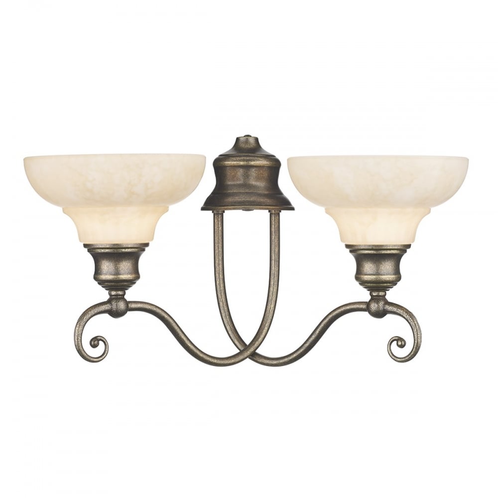Stratford Classic Twin Wall Light In Aged Brass Finish With Glass Shades SFD0958