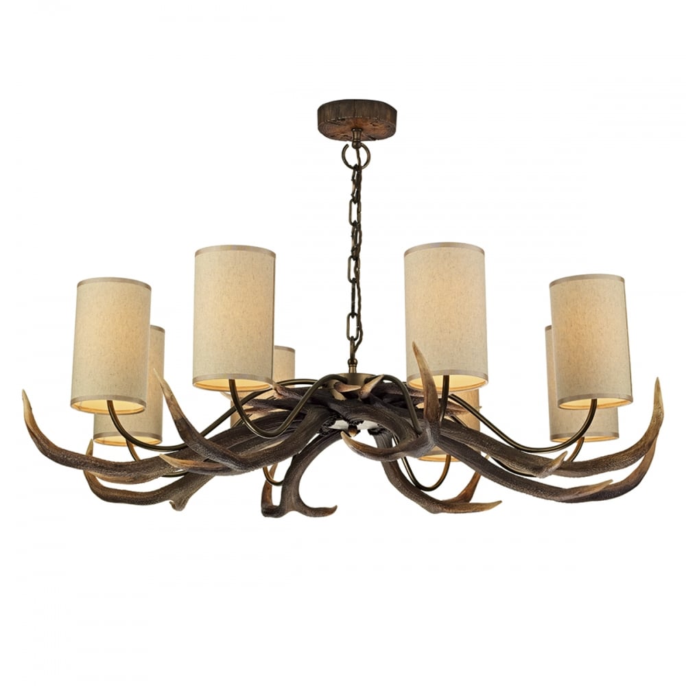 Antler 8 Light Ceiling Pendant Light In Highland Rustic Finish With Shades ANT0829S
