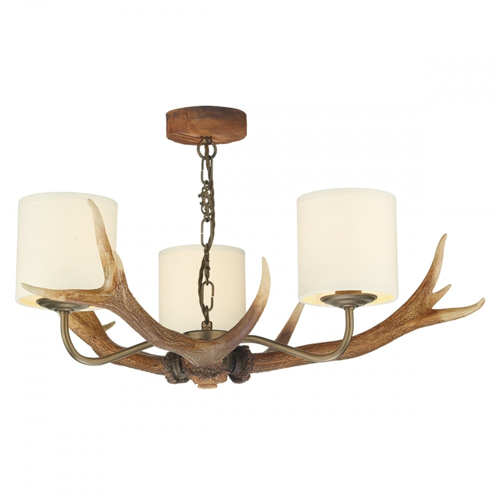 Antler 3 Light Ceiling Pendant Light In Highland Rustic Finish With Shades ANT0329