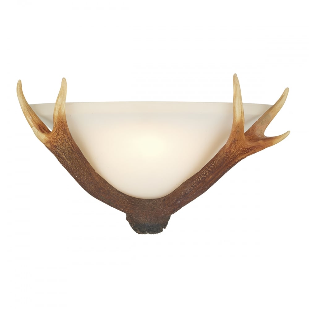Antler Wall Light In Highland Rustic With Glass Shade ANT07