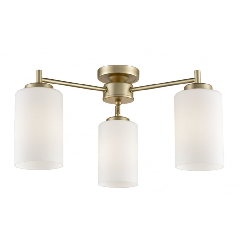 3 Light Flush Ceiling Light In Matt Gold Finish With Opal Glass Shades FL2387-3