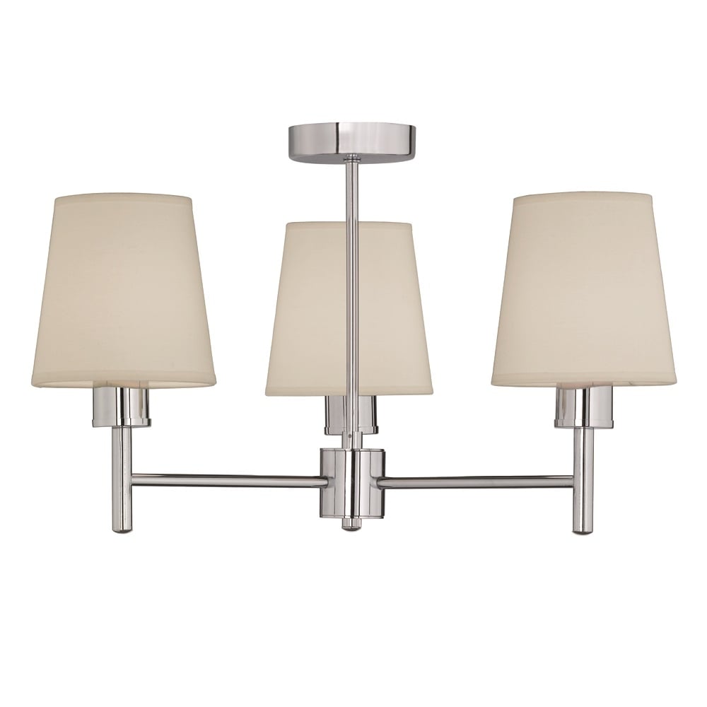 3 Light Semi Flush Ceiling Light In Chrome With Fabric Shades F2126/3/1123