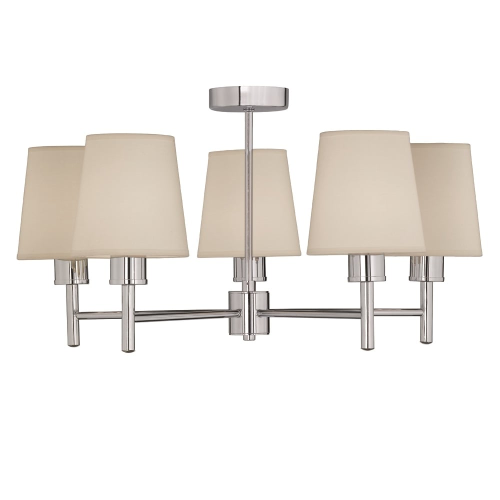5 Light Semi Flush Ceiling Light In Chrome With Fabric Shades F2126/5/1123