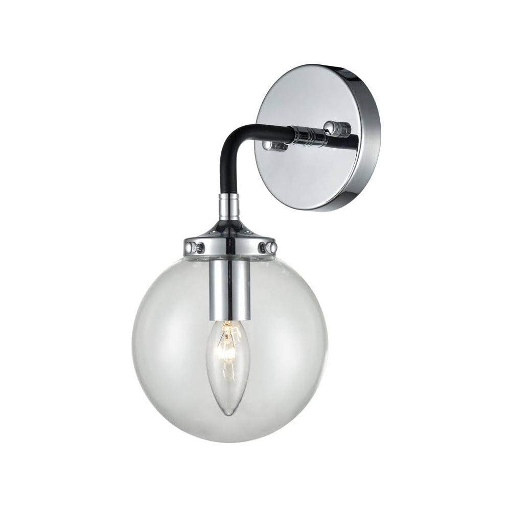 Modern Single Wall Light In Black And Chrome Finish With Glass Shade FL2369/1