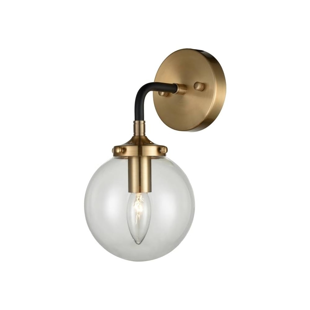 Modern Single Wall Light In Black And Antique Gold With Glass Shade F2370/1