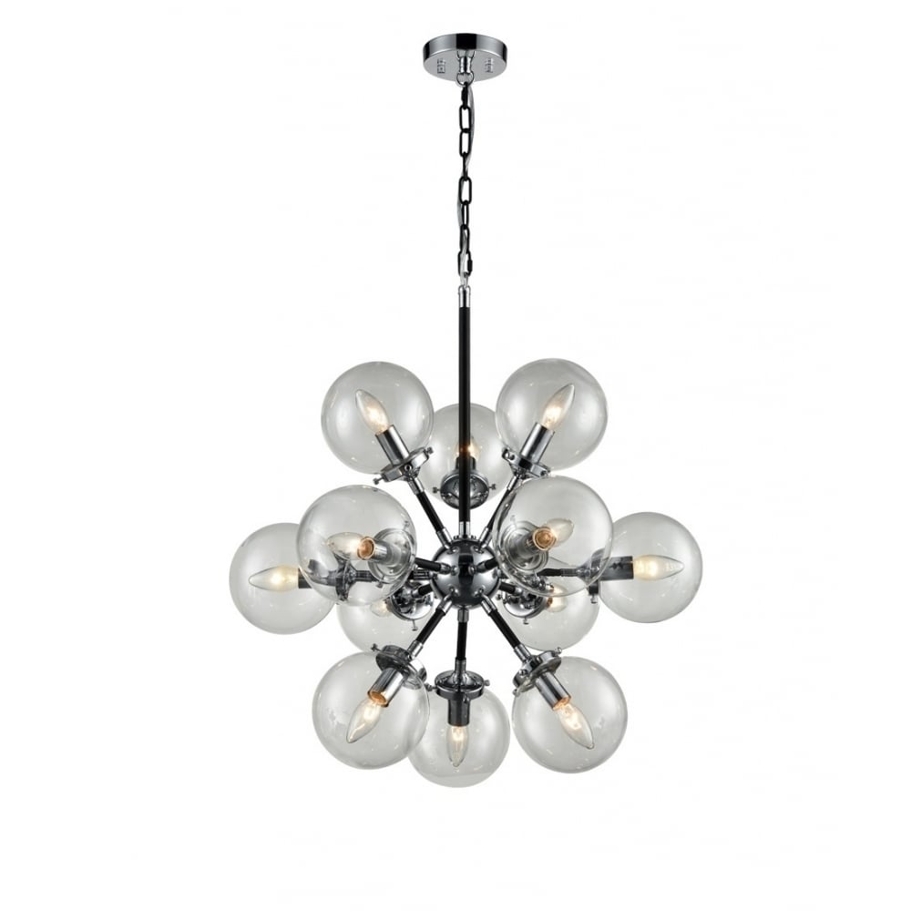 Modern 12 Light Ceiling Pendant In Black And Chrome With Glass Shades F2369/12