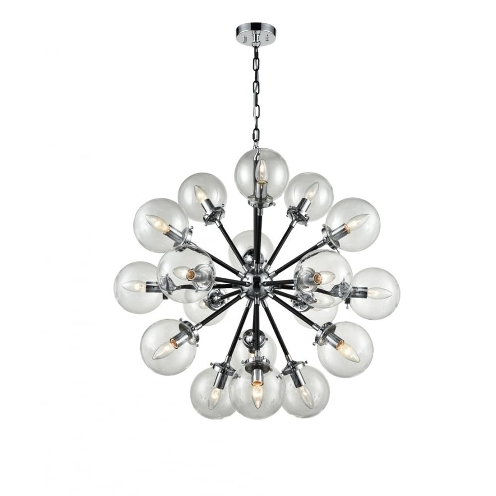 Modern 18 Light Ceiling Pendant In Black And Chrome With Glass Shades F2369/18