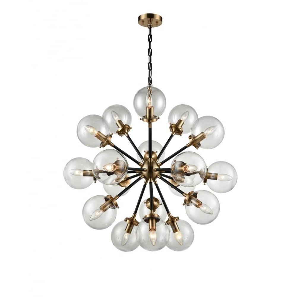 Modern 18 Light Ceiling Pendant In Black And Antique Gold With Glass Shades FL2370/18