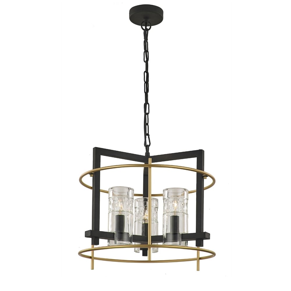Bistro Stylish 3 Light Ceiling Pendant In Antique Ironwork And Matt Gold Finish FL2368/3