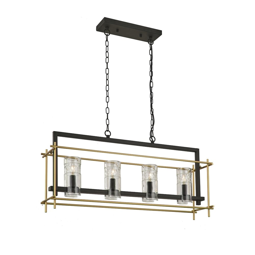 Bistro Stylish 4 Light Ceiling Bar Pendant In Antique Ironwork And Matt Gold Finish F2368/4