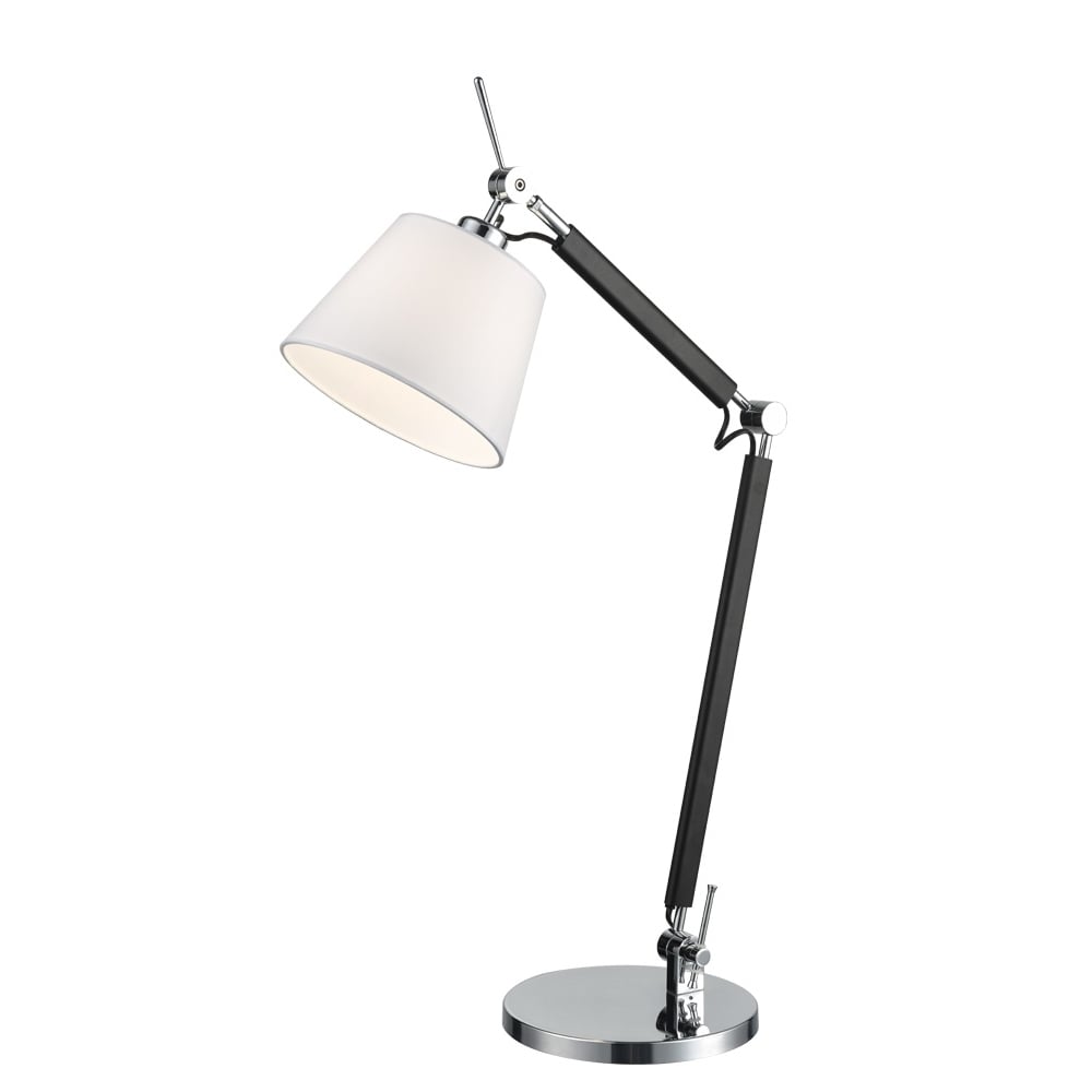 Elegant Adjustable Table Lamp In Chrome And Black Finish With Off White Shade
