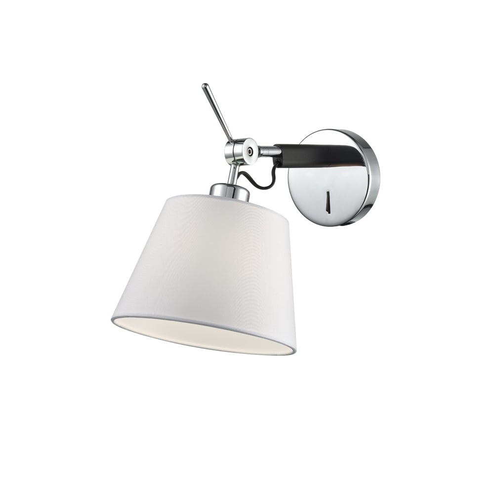 Elegant Adjustable Wall Light In Chrome And Black Finish With Off White Shade W102