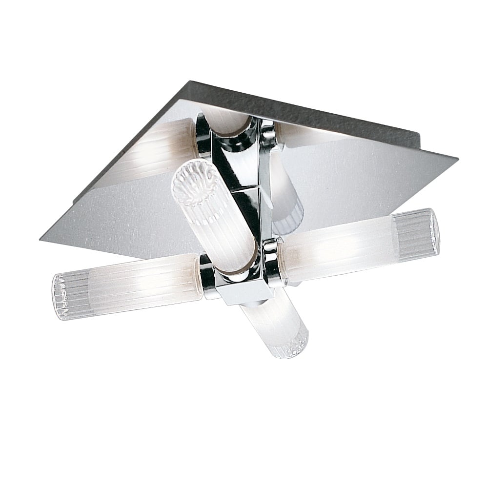 Bathroom Flush Ceiling Light In Chrome Finish With Frosted Glass Shades IP44 FC1286