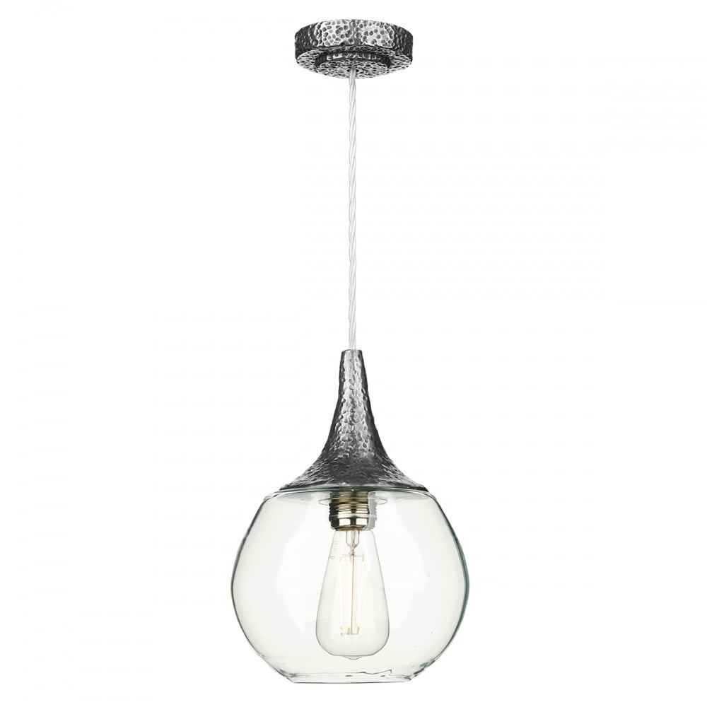 Teardrop Contemporary Ceiling Pendant Light In Pewter Finish With Clear Glass TEA0167